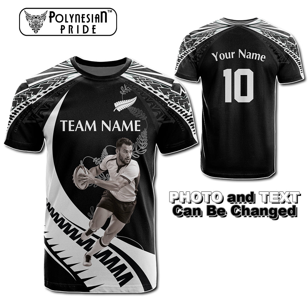 Custom Photo New Zealand Rugby-Aotearoa T Shirt Armour Blacks Silver Ferns