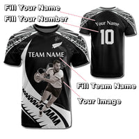 Custom Photo New Zealand Rugby-Aotearoa T Shirt Armour Blacks Silver Ferns