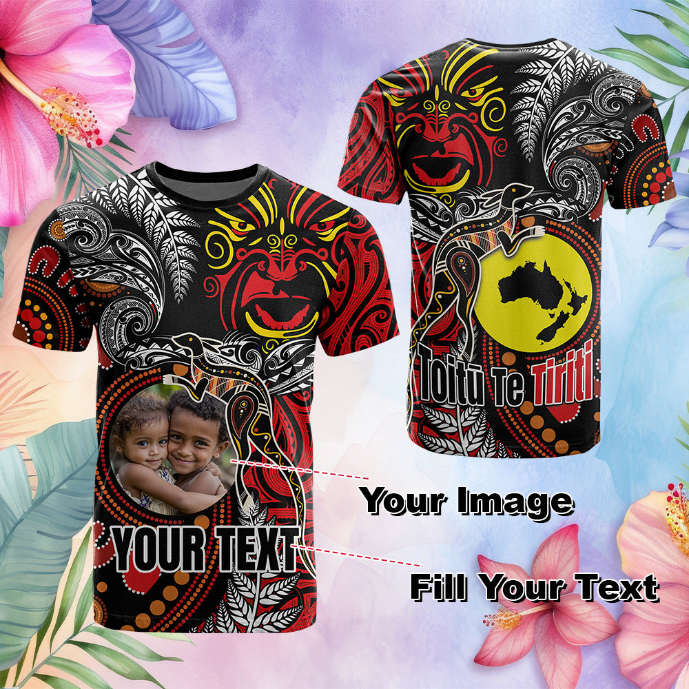 Custom Photo Aotearoa And Australia Toitu Te Tiriti T Shirt Honour The Treaty Stand Together Stand Stronger CTM03 - Polynesian Pride