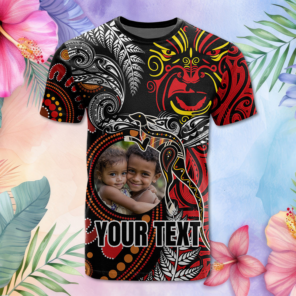 Custom Photo Aotearoa And Australia Toitu Te Tiriti T Shirt Honour The Treaty Stand Together Stand Stronger CTM03 - Polynesian Pride