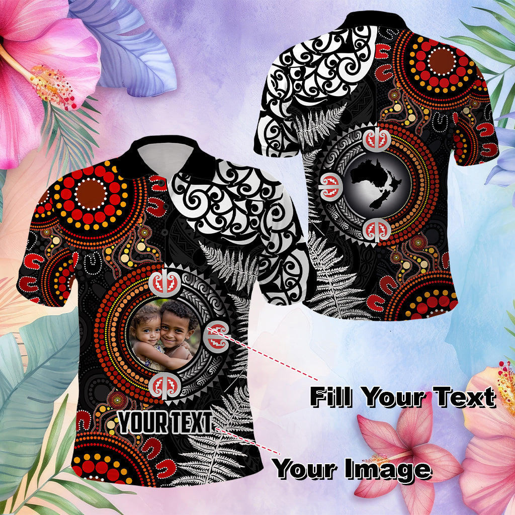 Custom Photo Australia and New Zealand Together Polo Shirt Aboriginal and Maori Art Tattoo