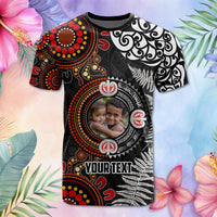 Custom Photo Australia and New Zealand Together T Shirt Aboriginal and Maori Art Tattoo