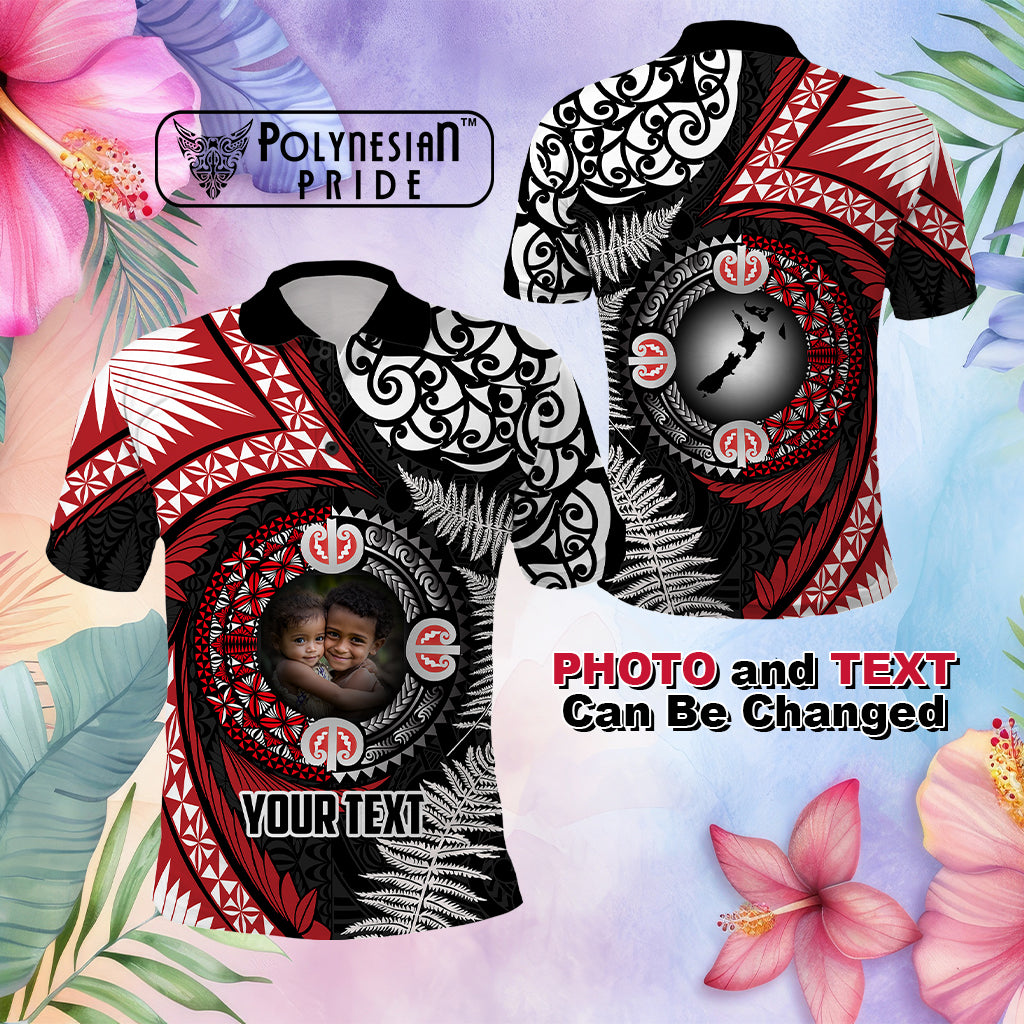 Custom Photo Tonga and New Zealand Together Polo Shirt Ngatu Art Tribal Maori Tattoo and Silver Fern CTM03 Multicolor - Polynesian Pride