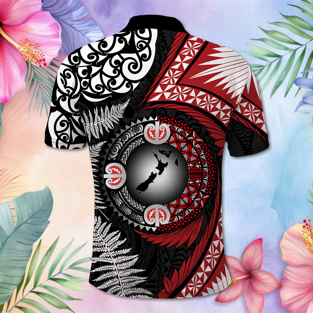 Custom Photo Tonga and New Zealand Together Polo Shirt Ngatu Art Tribal Maori Tattoo and Silver Fern CTM03 - Polynesian Pride