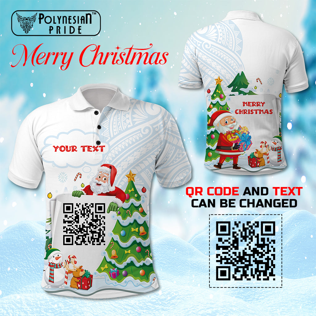Custome QR Code Polynesian Christmas Polo Shirt Funny Santa Claus and Xmas Style