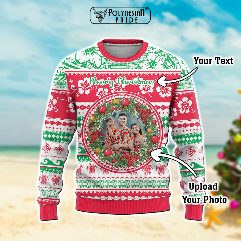 Custom Photo Polynesian Christmas Knitted Sweatshirt - Polynesian Pride