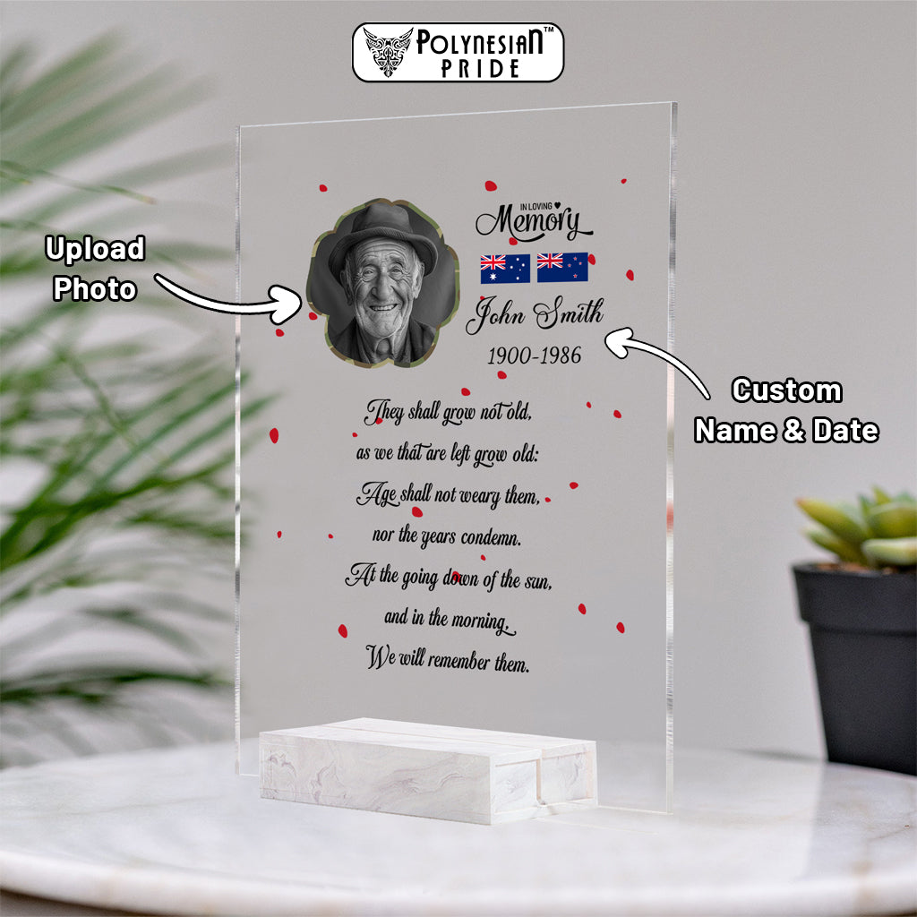 Custom Photo Australia And New Zealand ANZAC Day Memorial Acrylic Plaque We Will Remember You
