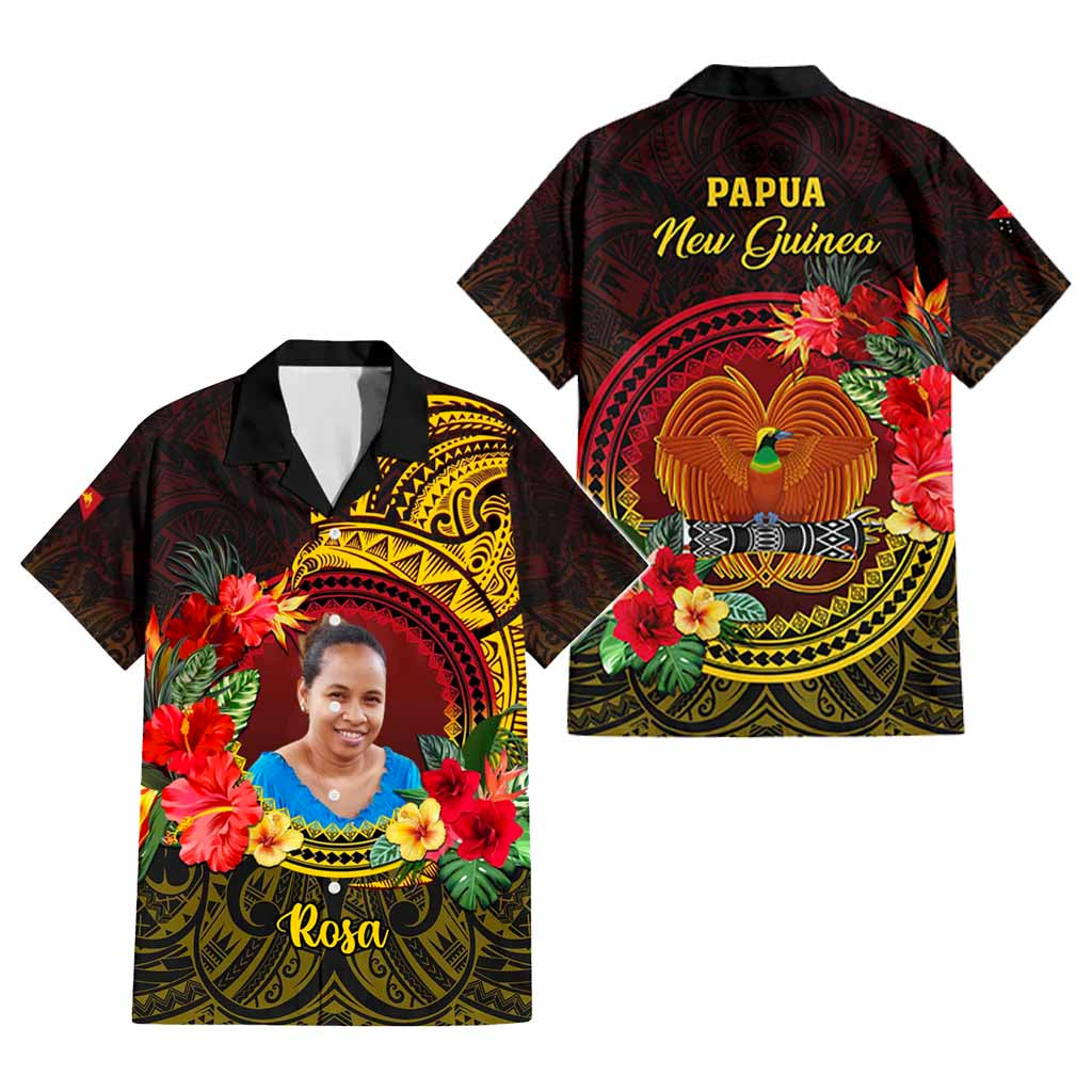 Custom Photo Papua New Guinea Hawaiian Shirt Coat Of Arms Tropical Flowers Polynesian Pattern CTM05