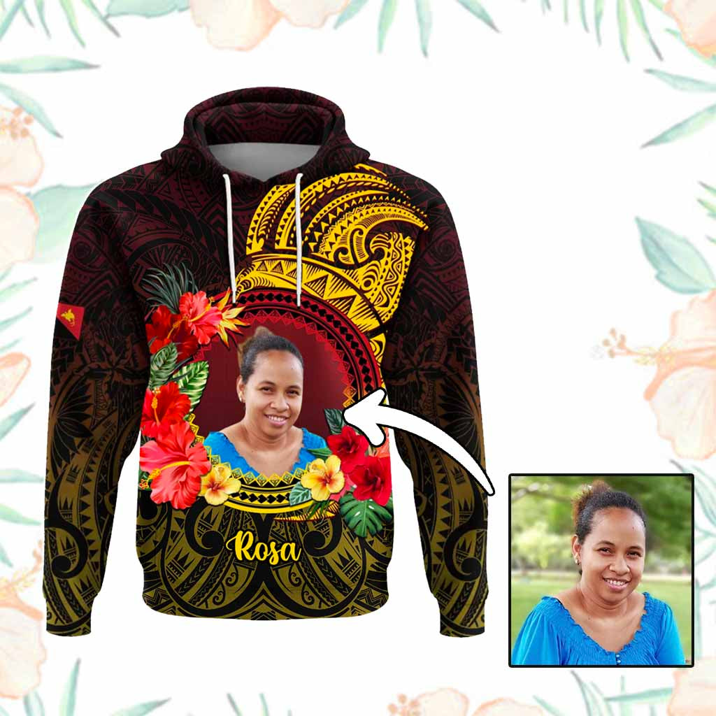 Custom Photo Papua New Guinea Hoodie Coat Of Arms Tropical Flowers Polynesian Pattern CTM05
