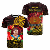 Custom Photo Papua New Guinea T Shirt Coat Of Arms Tropical Flowers Polynesian Pattern CTM05
