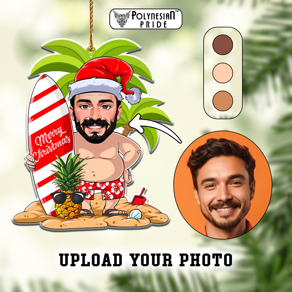 Custom Photo Christmas Ceramic Ornament Polynesian Santa