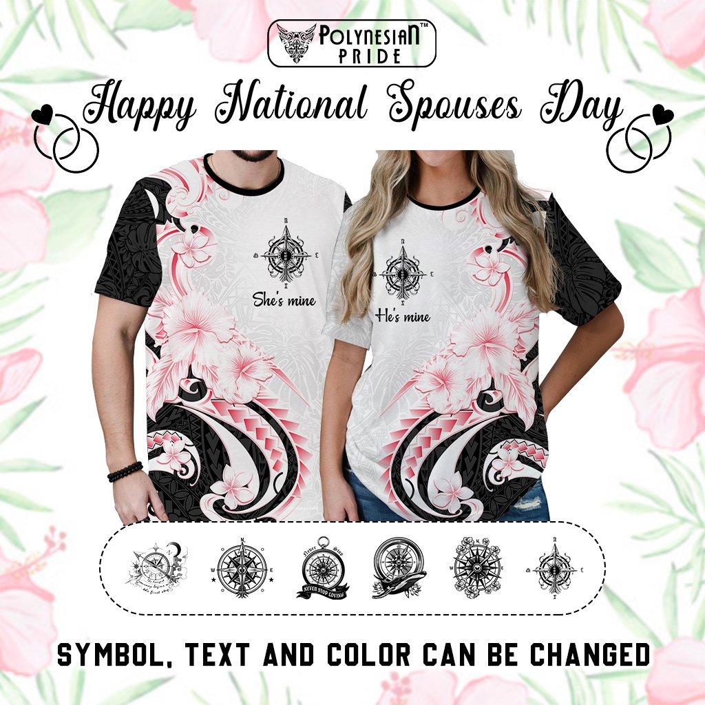 Custom Polynesian Couple National Spouses Day T shirt Compass Hibiscus Flowers