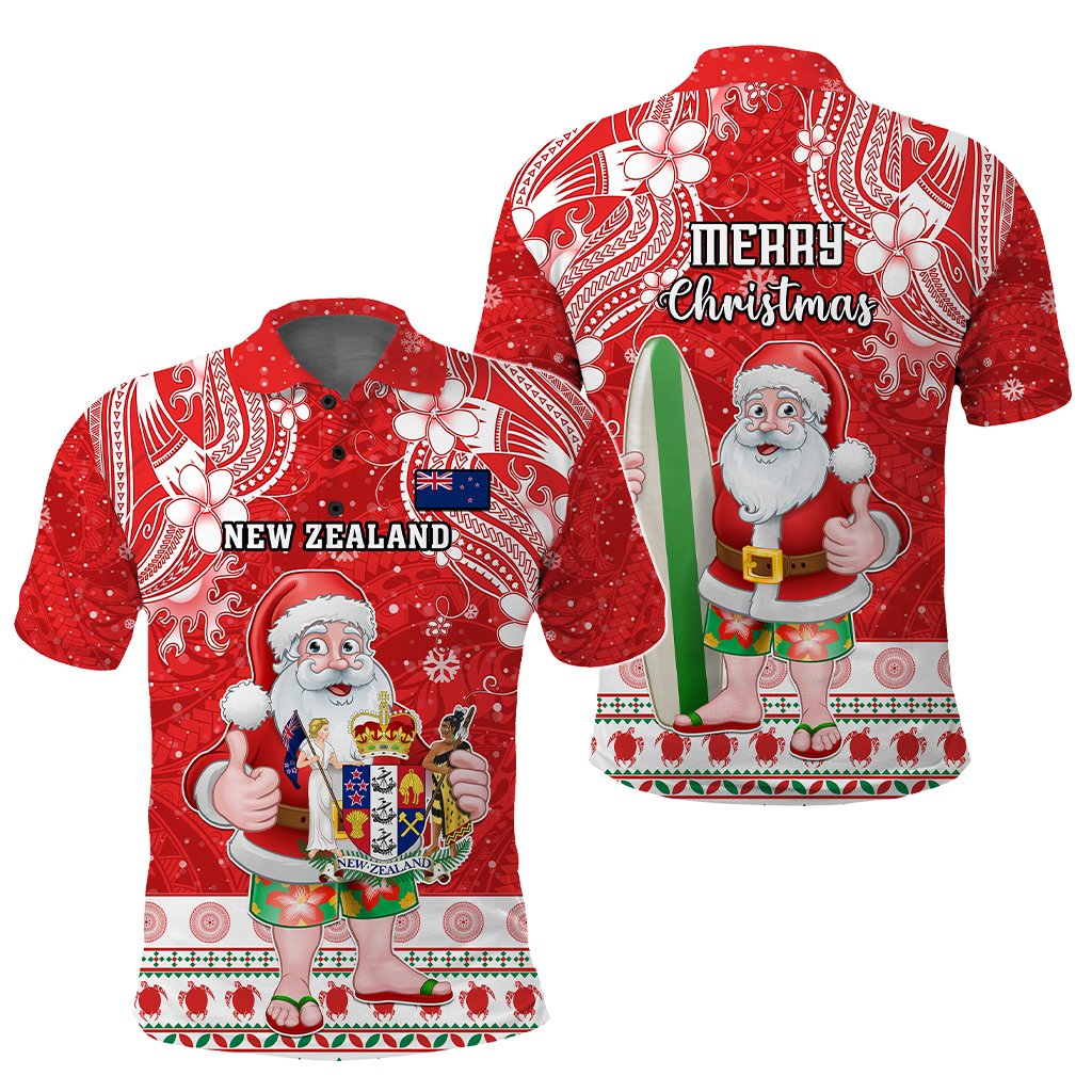 Custom Polynesian Countries Christmas Polo Shirt Santa Coat Of Arms - Polynesian Pride