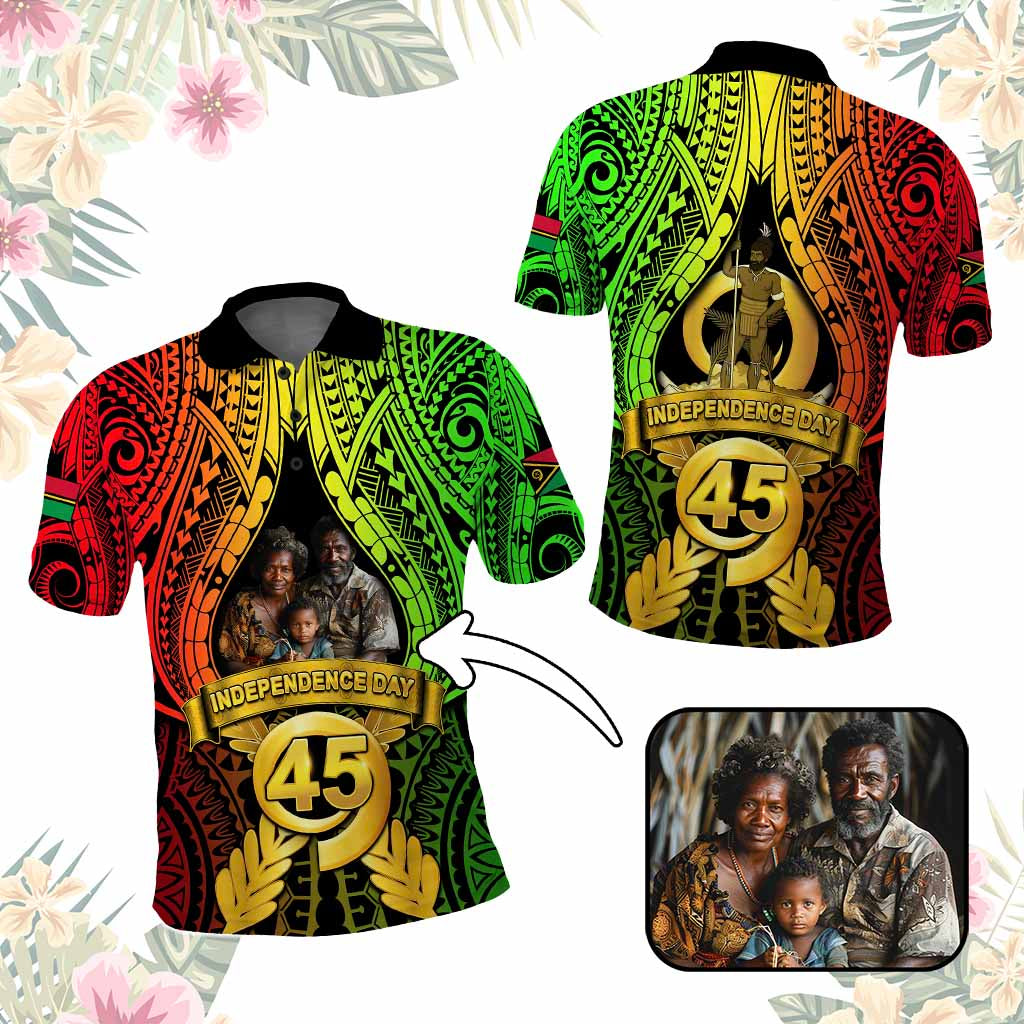 Custom Photo Vanuatu Independence Day Polo Shirt 45th Anniversary - Polynesian Pride