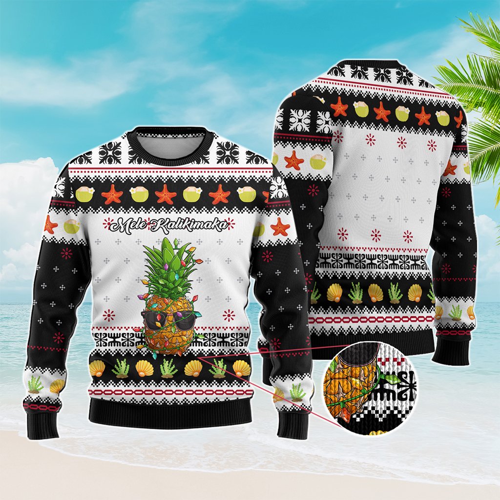 Custom Christmas Hawaii Symbols Knitted Sweatshirt Polynesian Tribal Pattern CTM05 - Polynesian Pride