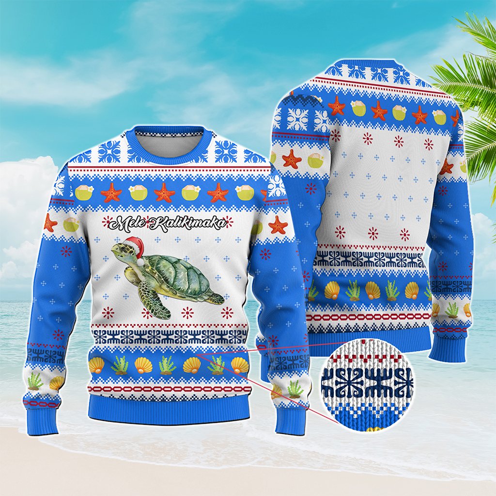 Custom Christmas Hawaii Symbols Knitted Sweatshirt Polynesian Tribal Pattern CTM05 - Polynesian Pride
