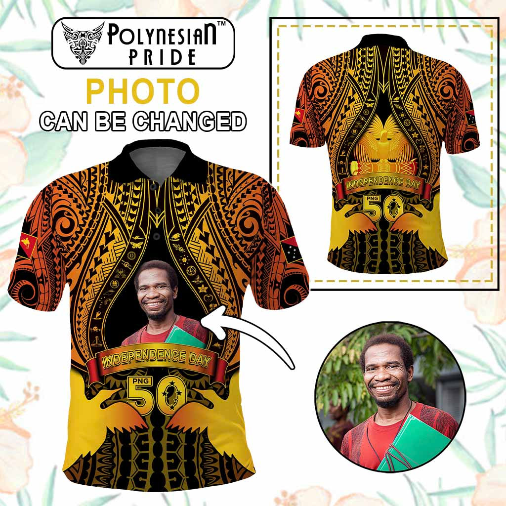 Custom Photo Papua New Guinea Independence Day Polo Shirt 50th Anniversary - Polynesian Pride