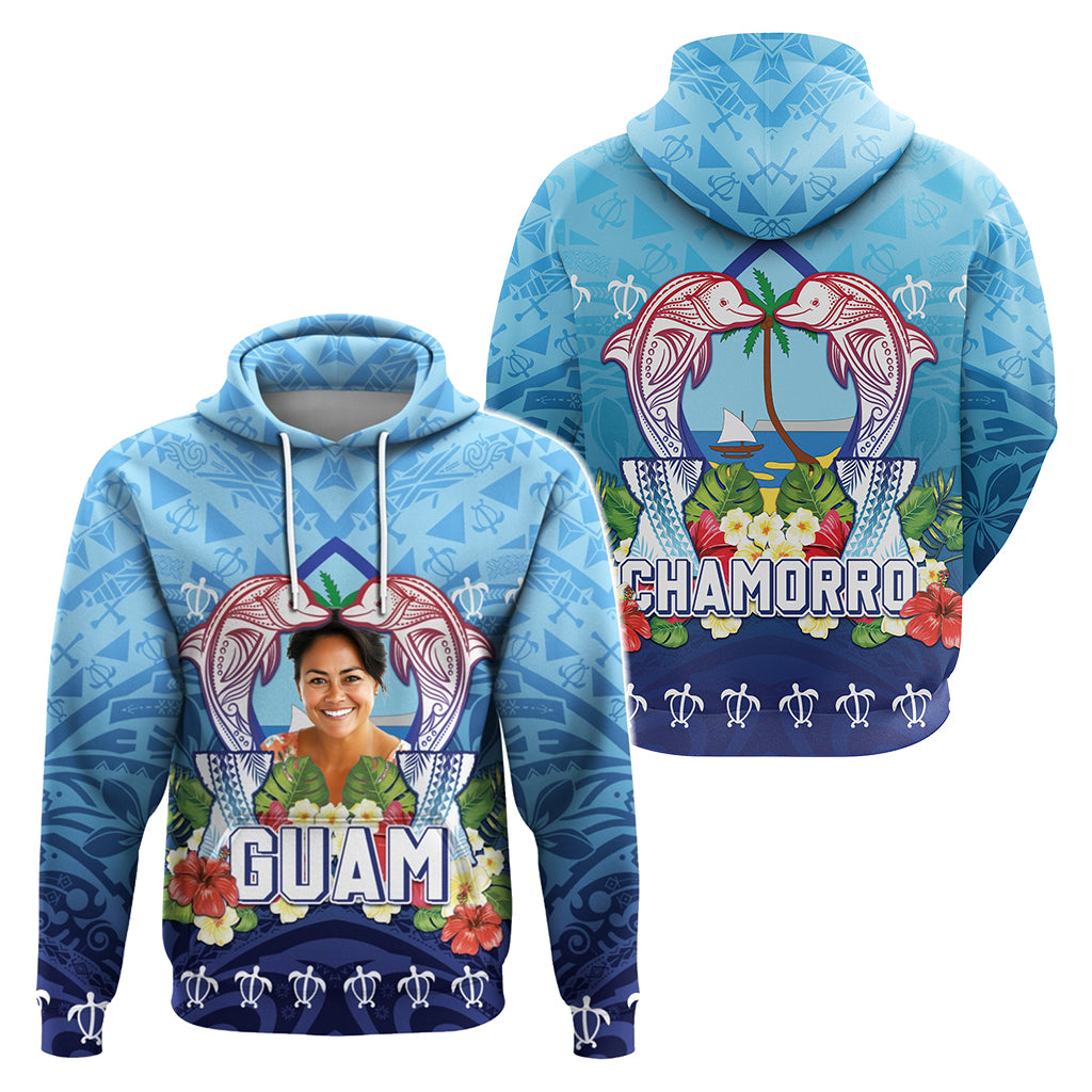 Custom Photo Guam Chamorro Hoodie Tribal Latte Stone With Dolphins