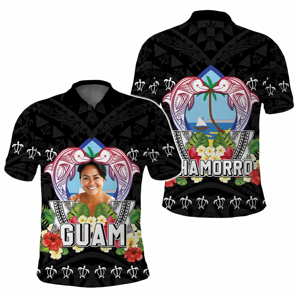 Custom Photo Guam Chamorro Polo Shirt Tribal Latte Stone With Dolphins