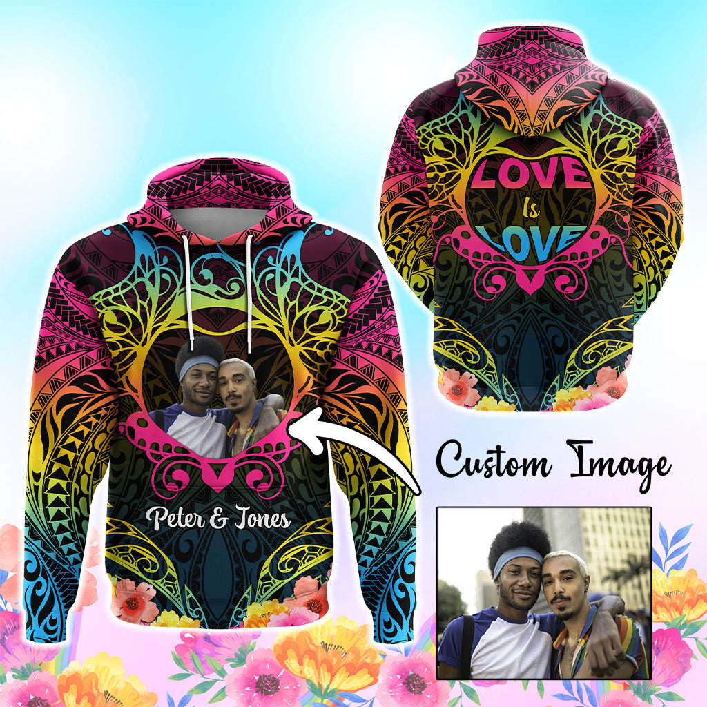 Custom Photo Happy Pansexual Pride Day Hoodie Love Is Love Polynesian Style