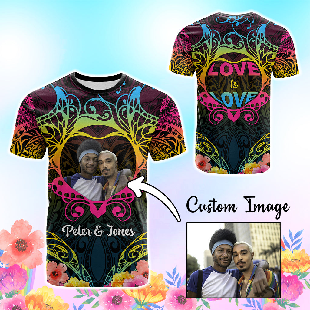 Custom Photo Happy Pansexual Pride Day T Shirt Love Is Love Polynesian Style