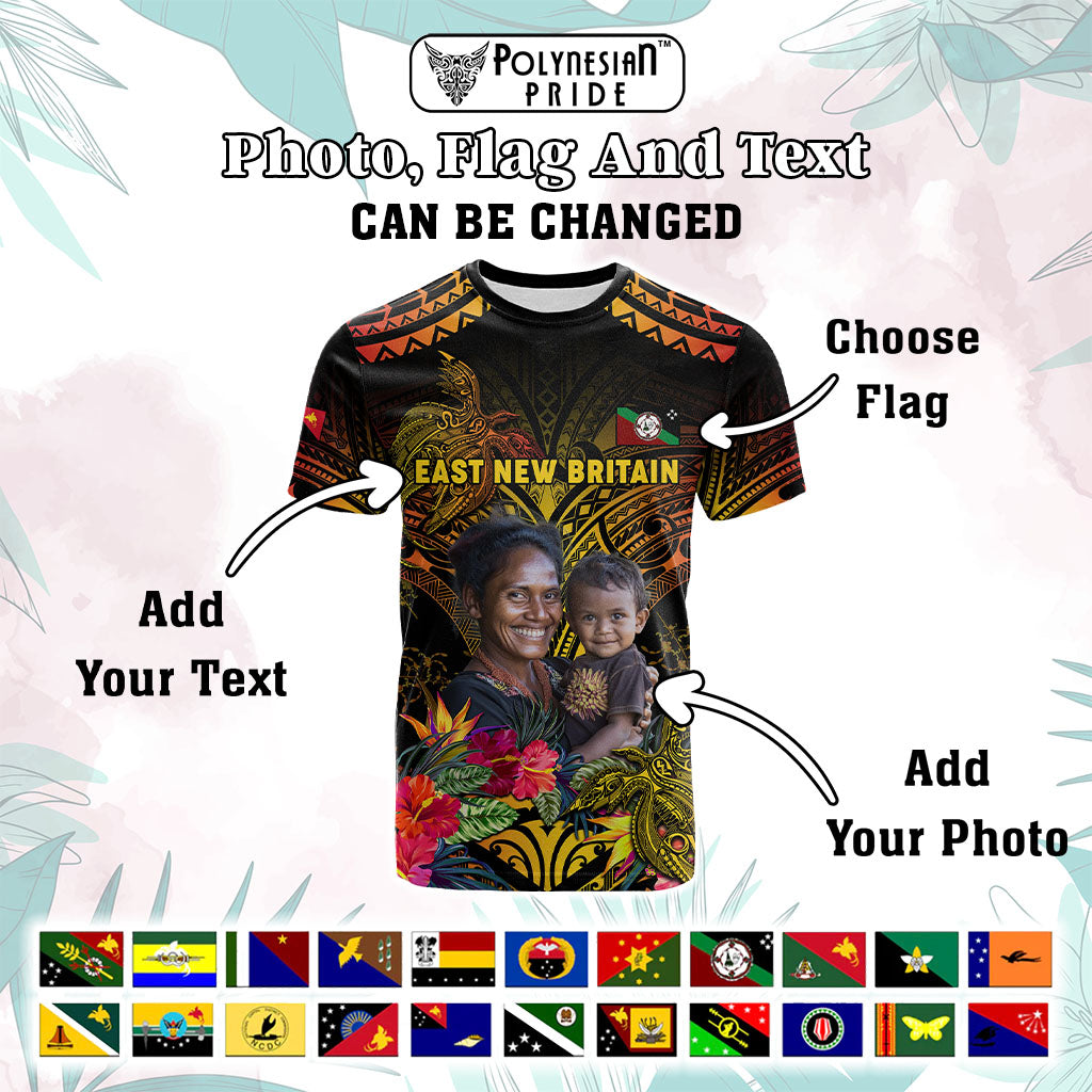 Custom Photo Papua New Guinea Provinces T Shirt Symbol Flag Sepik Blue Orchid Motifs CTM05