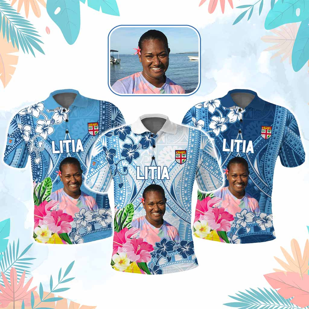Custom Photo Love Fiji Polo Shirt Fiji In My Heart Tapa Pattern CTM05