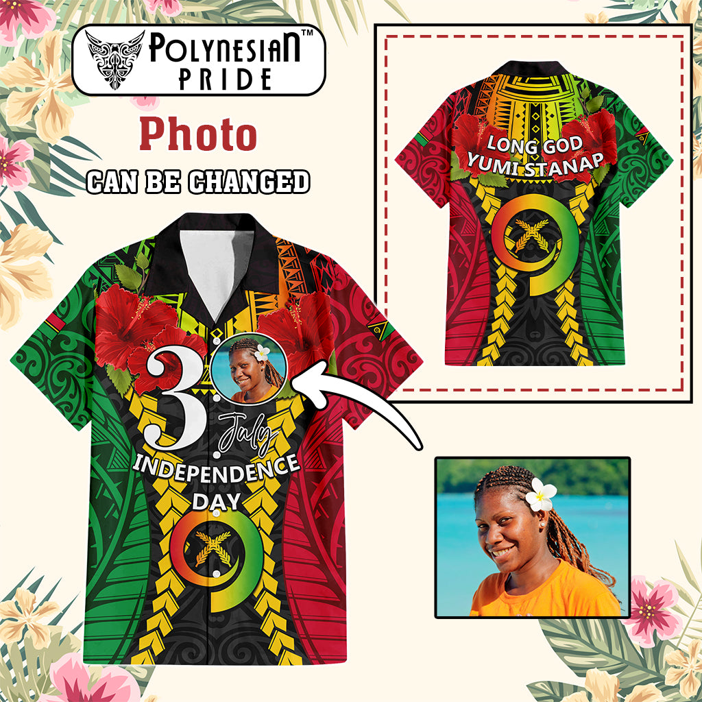 Custom Photo Vanuatu Independence Day Hawaiian Shirt Pig Tusk Polynesian Pattern