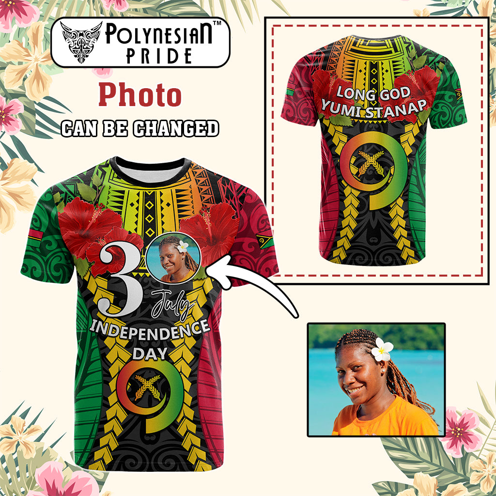 Custom Photo Vanuatu Independence Day T Shirt Pig Tusk Polynesian Pattern