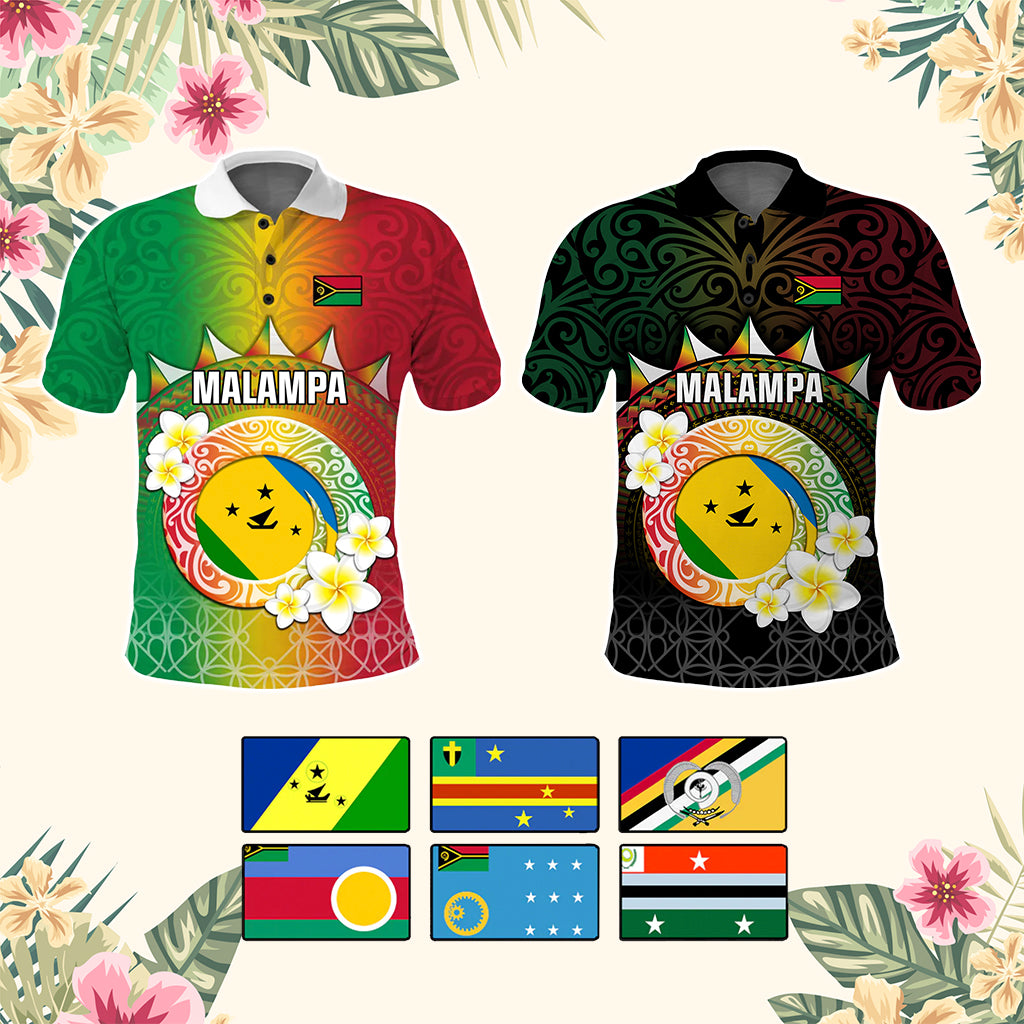 Custom Vanuatu Provinces Polo Shirt Pig Tusk Tribal Pattern With Plumeria