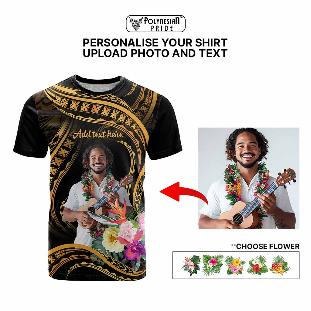 Custom Photo Pacific Tribal Tattoo T shirt with Flowers Bouquet