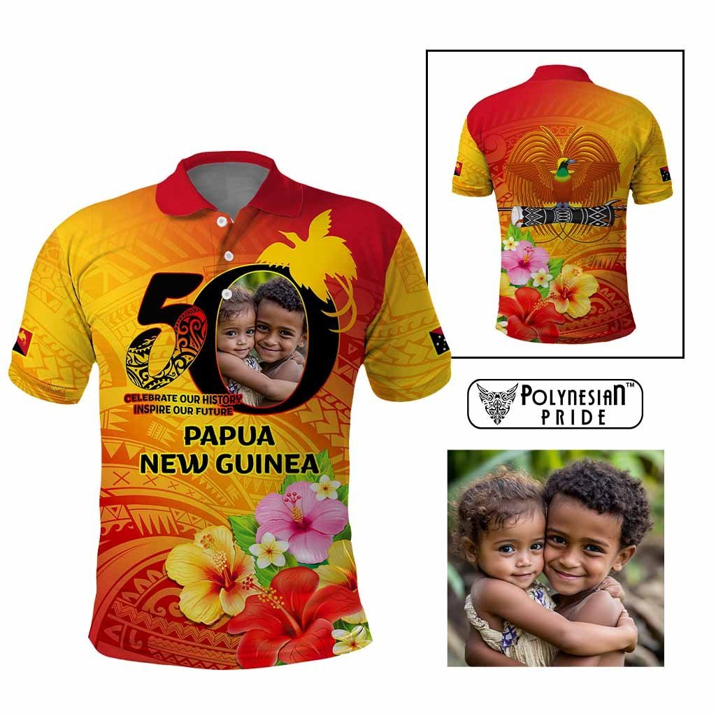 Custom Photo Papua New Guinea 50th Years Polo Shirt Hapi De bilong Indipendens Papua Niugini CTM09 Multicolor - Polynesian Pride