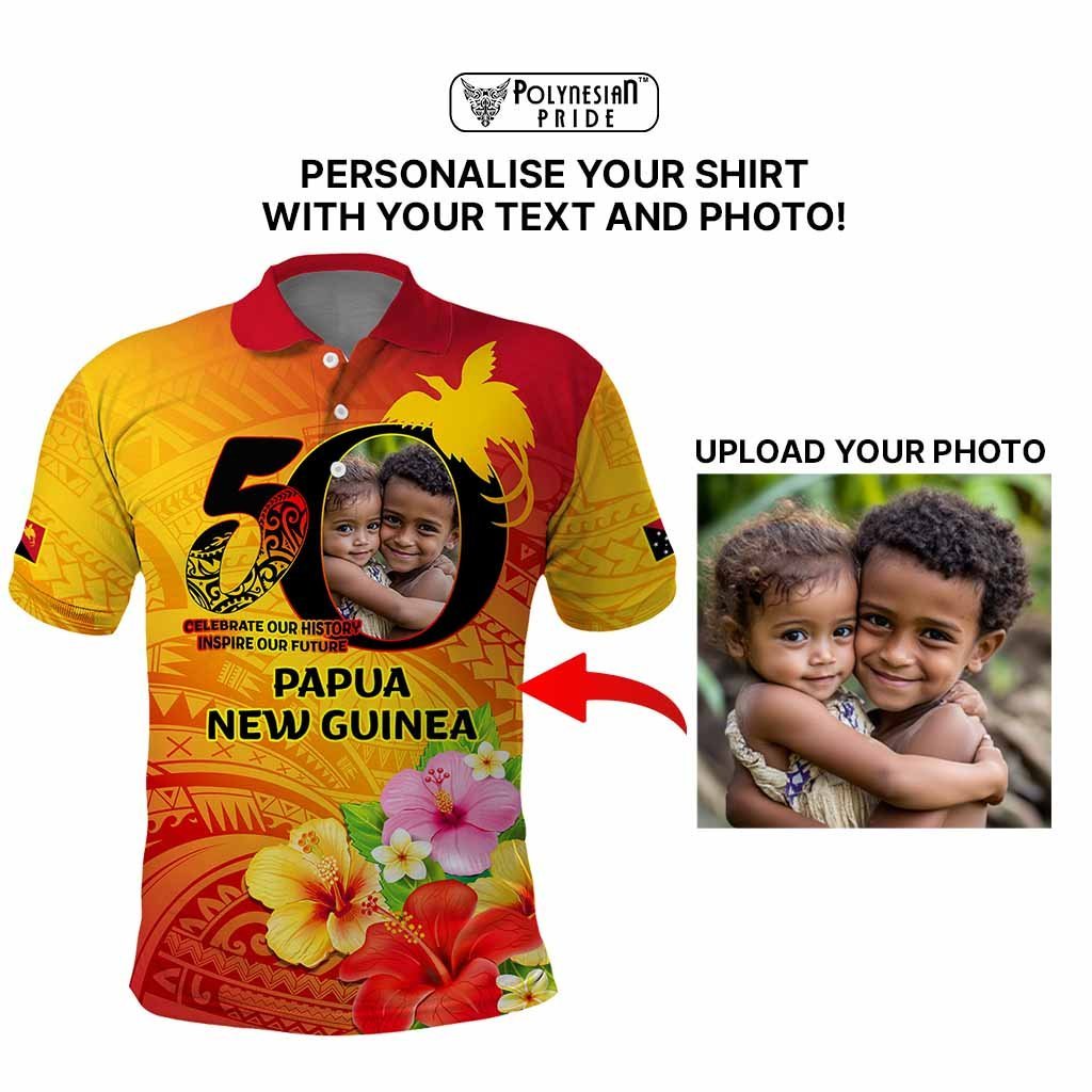 Custom Photo Papua New Guinea 50th Years Polo Shirt Hapi De bilong Indipendens Papua Niugini CTM09 - Polynesian Pride