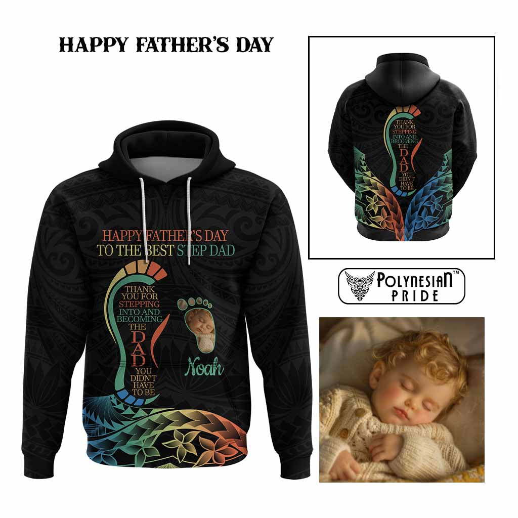 Custom Happy Father's Day - The Best Step Dad Hoodie Polynesian Tribal Tatoo
