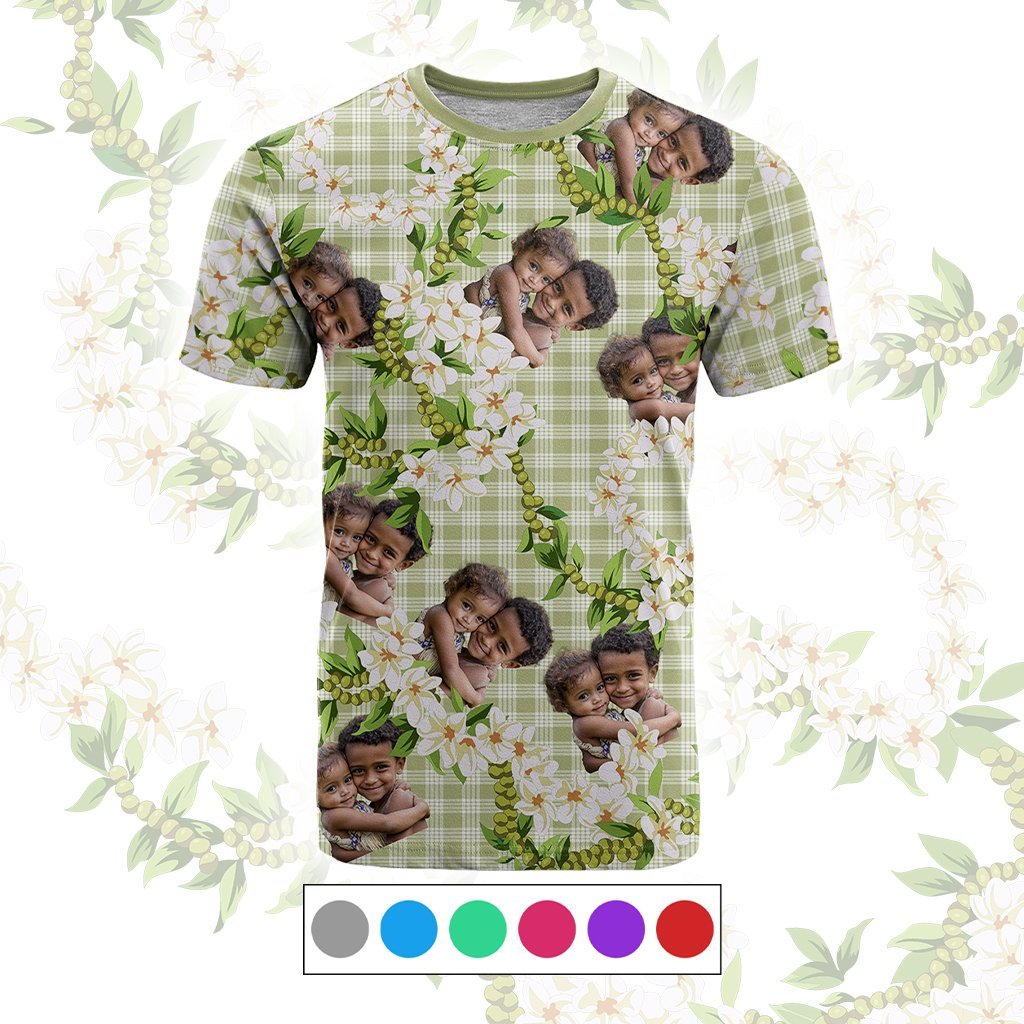 Custom Photo Hawaiian Palaka T shirt Mokihana Maile Ilima Leis CTM09 Multicolor - Polynesian Pride