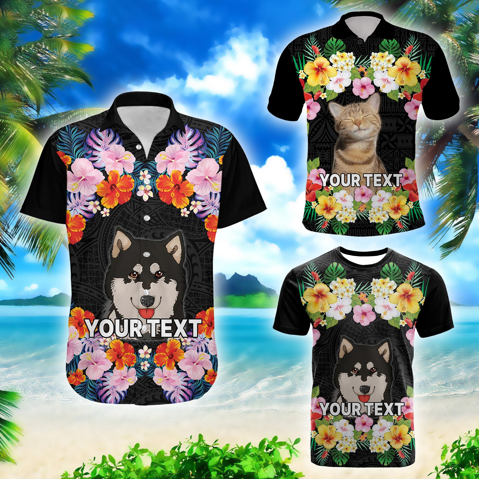 Custom Photo Polynesian Funny Dog Hawaiian Shirt Tropical Flower