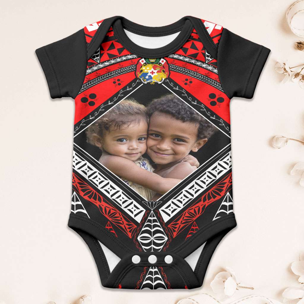 Custom Photo Tonga Baby Onesie Polynesian Pattern Mixed Ngatu Kupesi CTM09 Multicolor - Polynesian Pride
