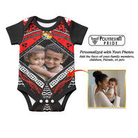 Custom Photo Tonga Baby Onesie Polynesian Pattern Mixed Ngatu Kupesi CTM09 - Polynesian Pride