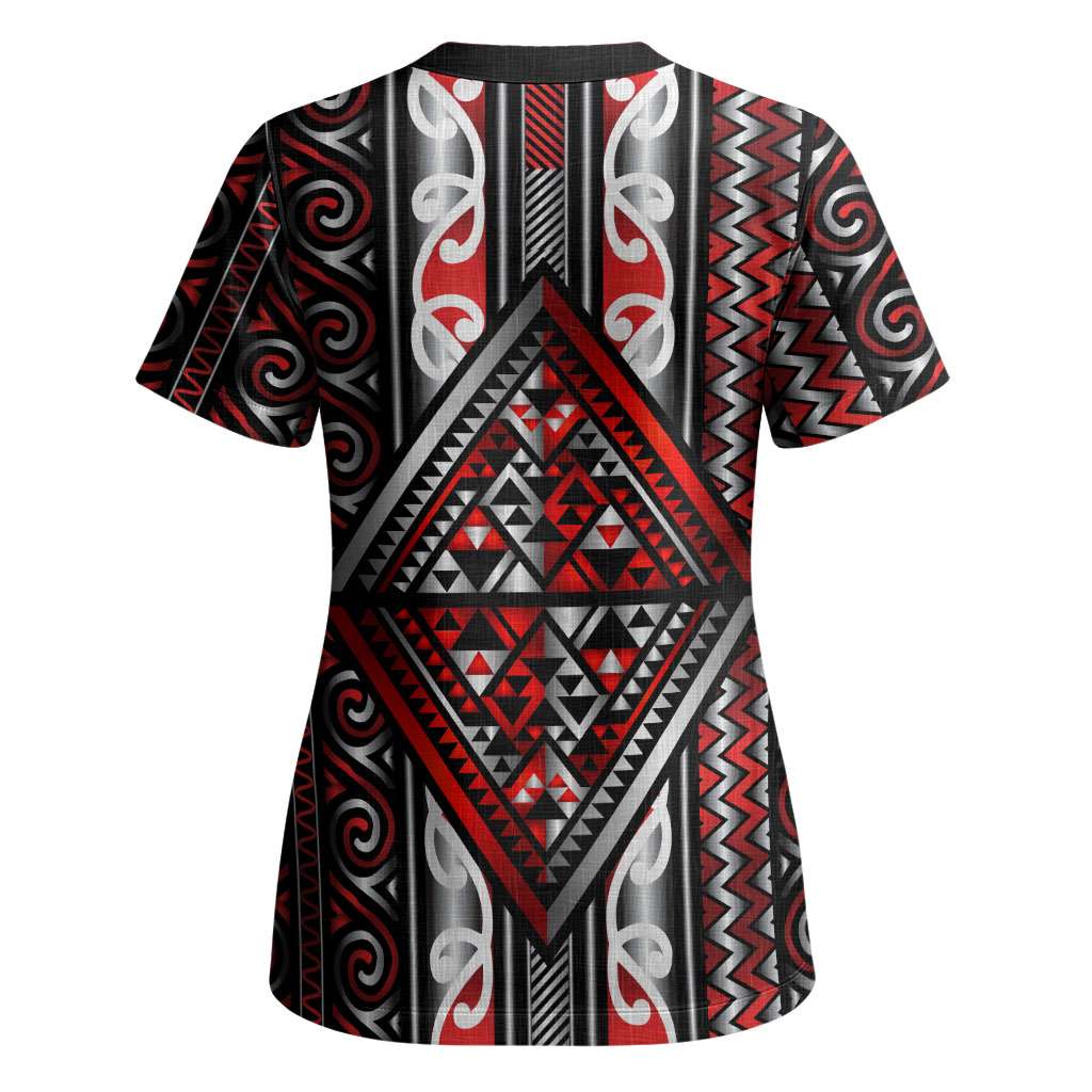 Personalised Aotearoa Iwi Photo Name Scrub Top Traditional Maori Taniko Kowhaiwhai Pattern CTM09 - Polynesian Pride
