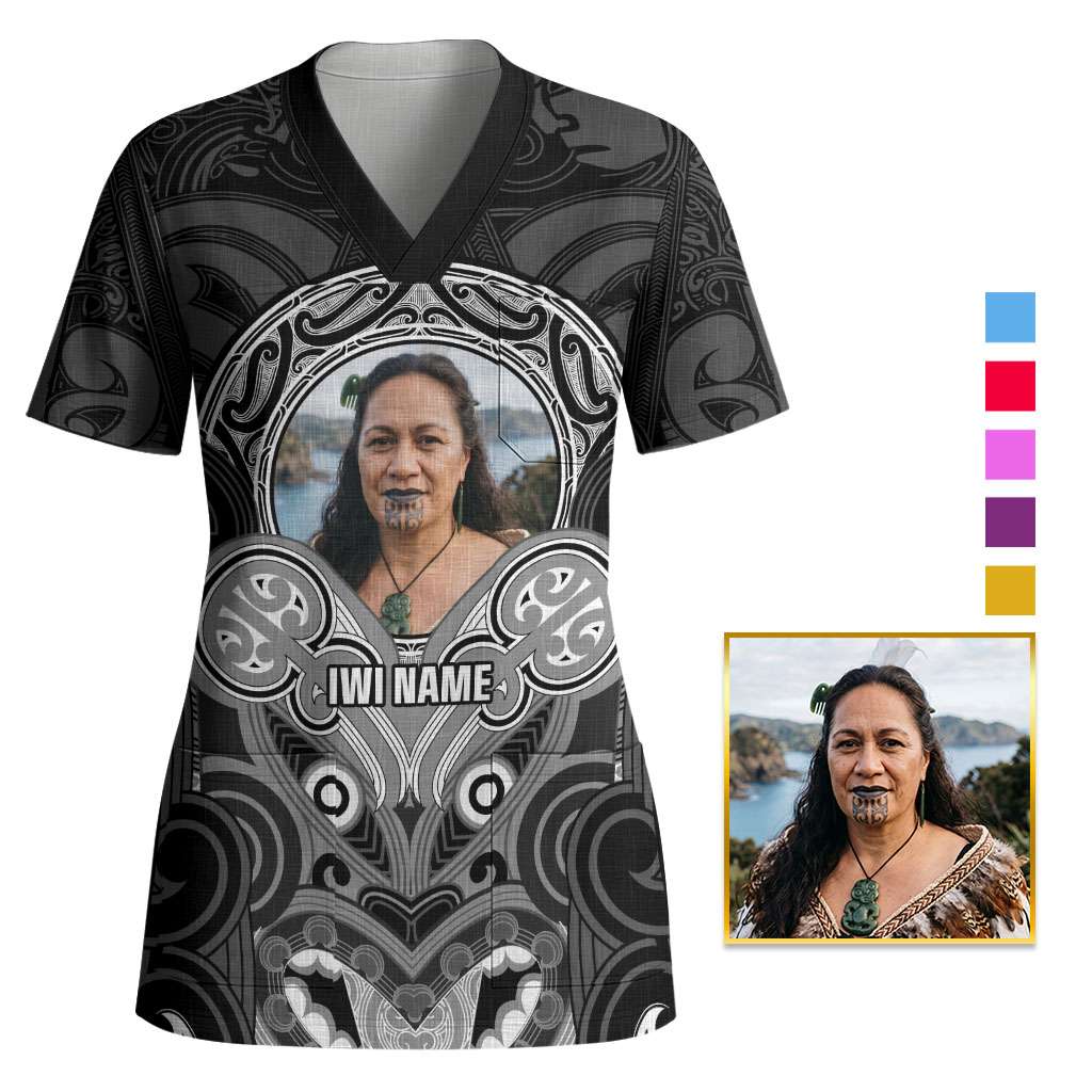Personalised Aotearoa Iwi Photo Name Scrub Top Maori Tribal Ethnic Inspired Tradition CTM09 Adult Multicolor - Polynesian Pride