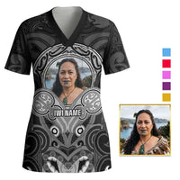 Personalised Aotearoa Iwi Photo Name Scrub Top Maori Tribal Ethnic Inspired Tradition CTM09 Adult Multicolor - Polynesian Pride