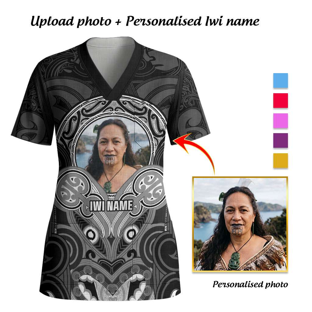 Personalised Aotearoa Iwi Photo Name Scrub Top Maori Tribal Ethnic Inspired Tradition CTM09 - Polynesian Pride