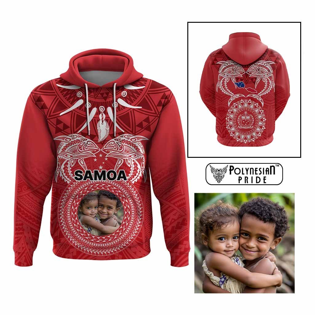 Custom Photo Samoa Hoodie Polynesian Fish Tattoo and Boar Tusk Art CTM09 Multicolor - Polynesian Pride