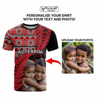 Custom Upload Image Aotearoa Silver Fern T Shirt Red Taniko Motif