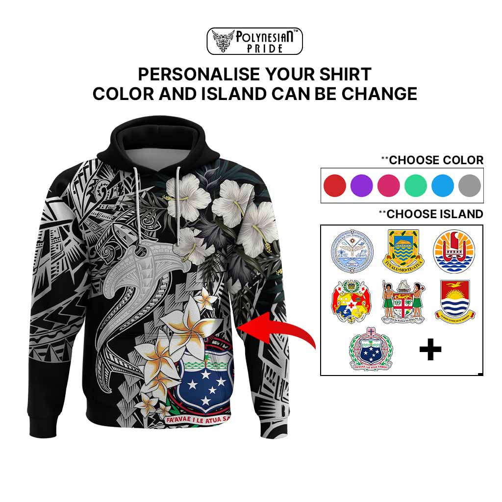 Custom Hawaii Tropical Hoodie Hammerhead Shark and Coat of Arm Polynesian Island