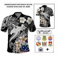Custom Hawaii Tropical Polo Shirt Hammerhead Shark and Coat of Arm Polynesian Island