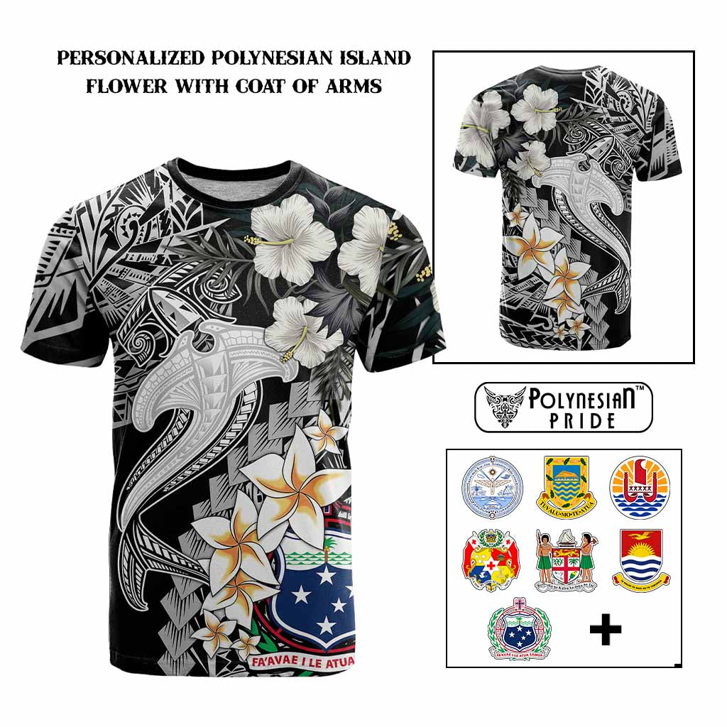 Custom Hawaii Tropical T Shirt Hammerhead Shark and Coat of Arm Polynesian Island