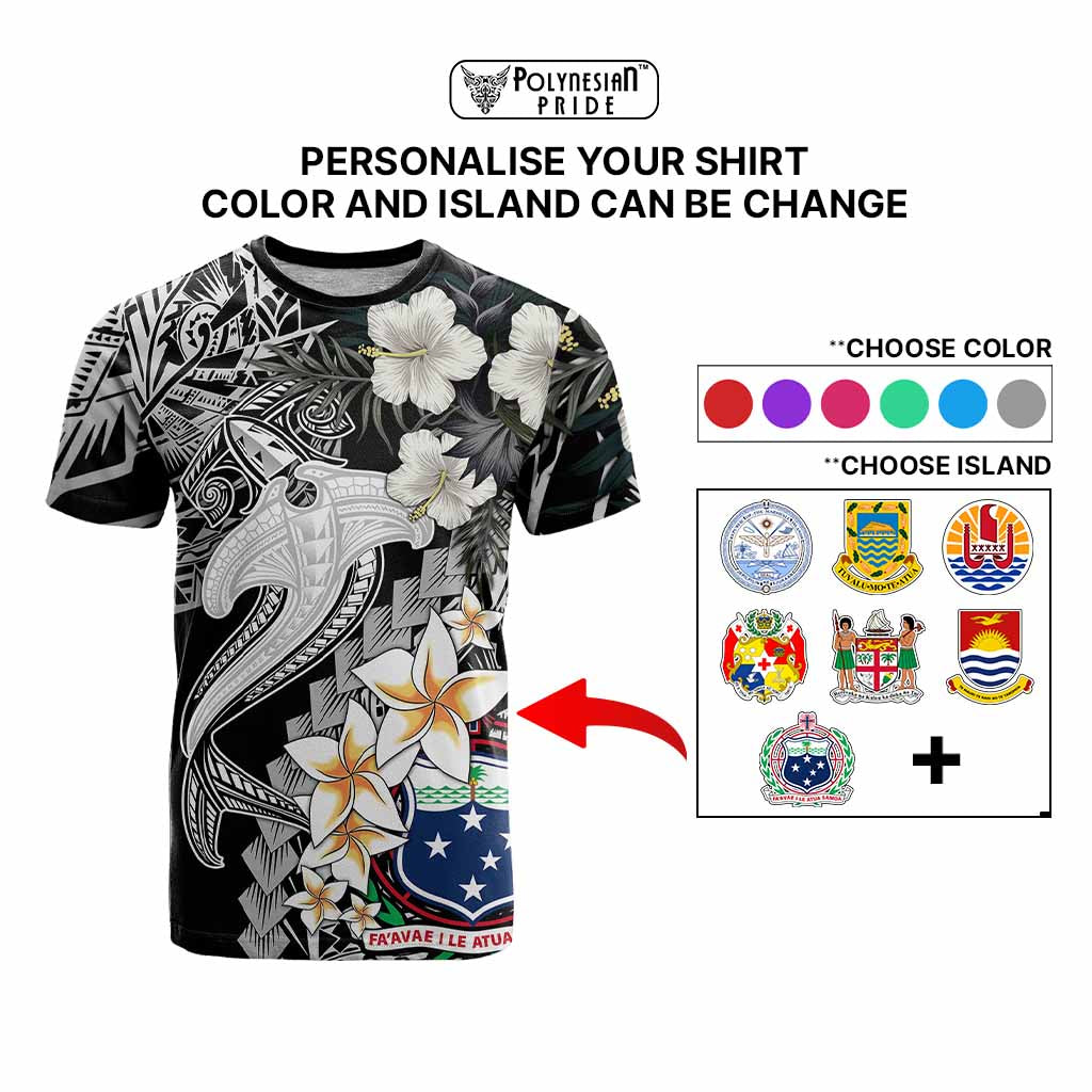 Custom Hawaii Tropical T Shirt Hammerhead Shark and Coat of Arm Polynesian Island