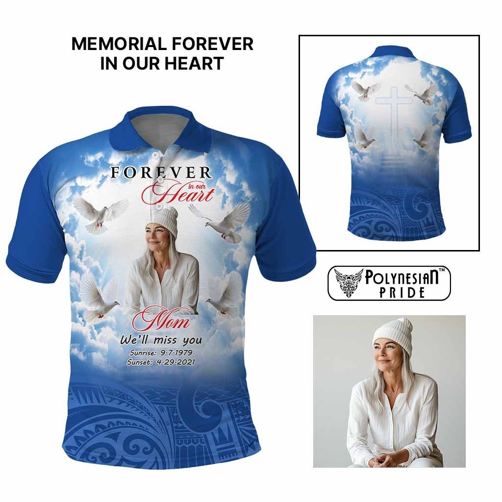 Custom Photo Memorial Forever in our Heart Polo Shirt Mixed Polynesian Pattern CTM09 Multicolor - Polynesian Pride