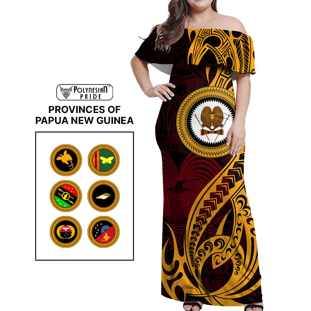 Custom Provinces of Papua New Guinea Off Shoulder Maxi Dress Bird of Paradise Polynesian Tribal CTM09 Women Multicolor - Polynesian Pride